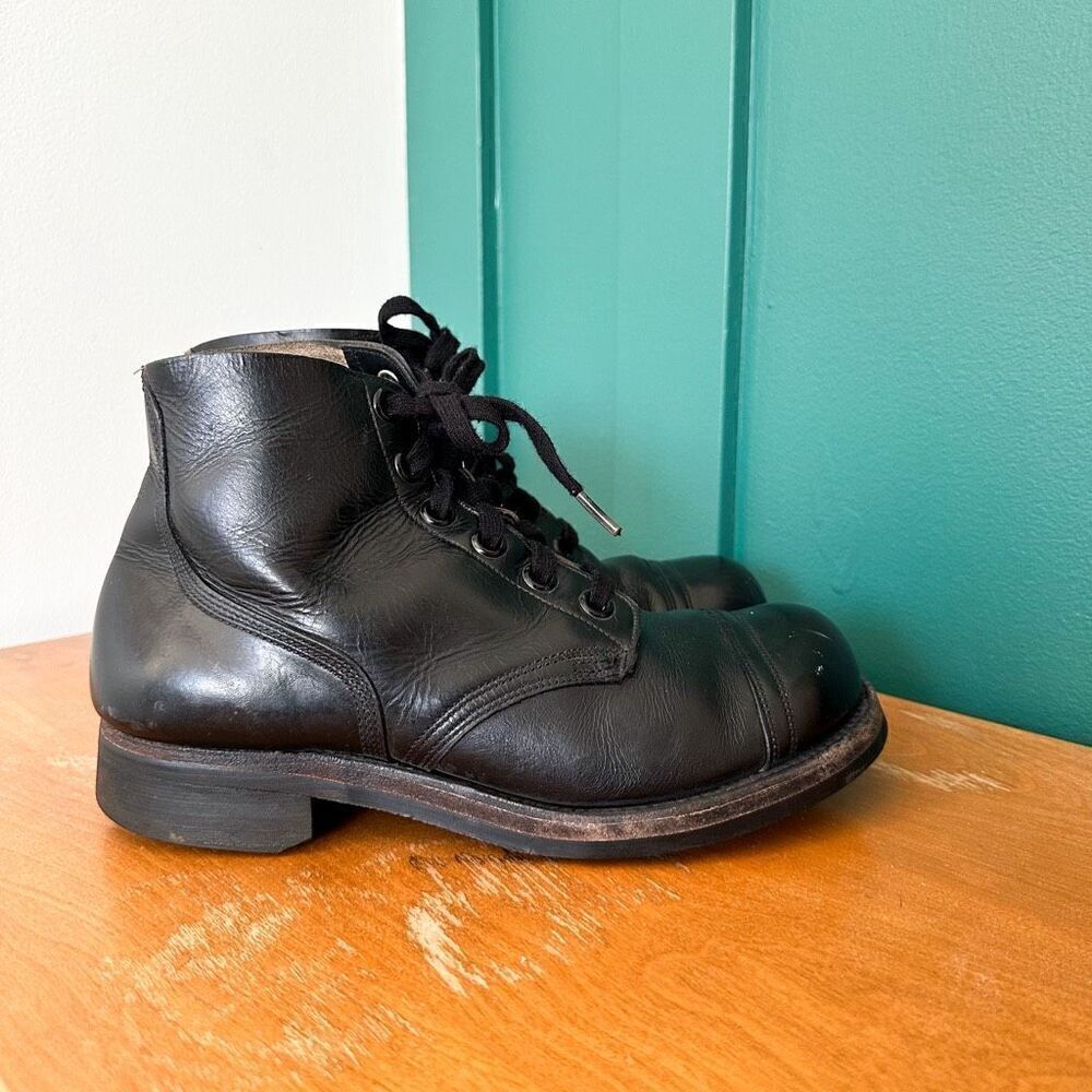 BF Goodrich Vintage Men’s Black Leather Cap Toe Combat Military Boot